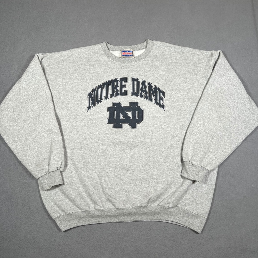 Vintage Notre Dame Sweatshirt Hanes Crewneck‎ Pullover Gray XL Boxy College NCAA